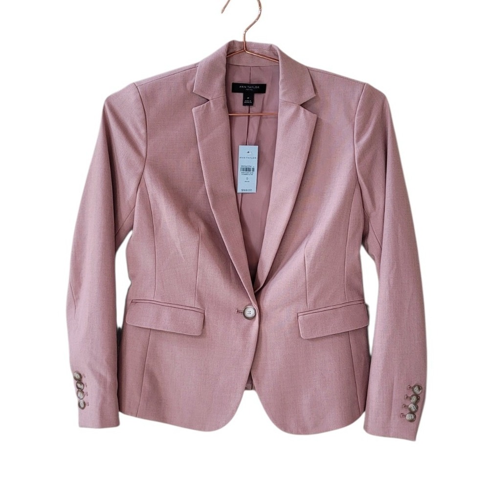 ANN TAYLOR 0 Petite Pink Single Button Blazer Jacket Women